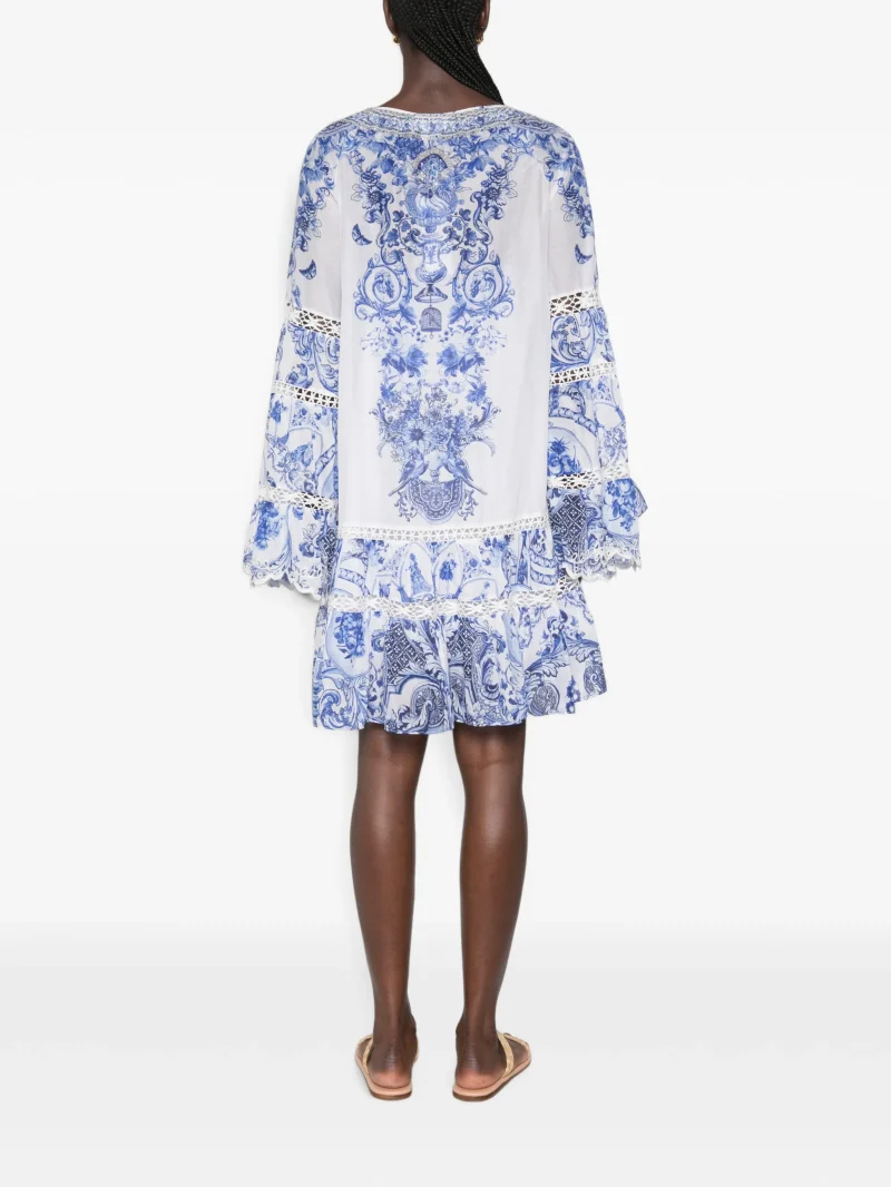 Alternative view of Rochie mini Camilla Crystal-Embellished Floral-Print alb