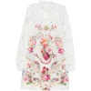 Rochie mini Camilla Lace-Panelled Floral-Print alb