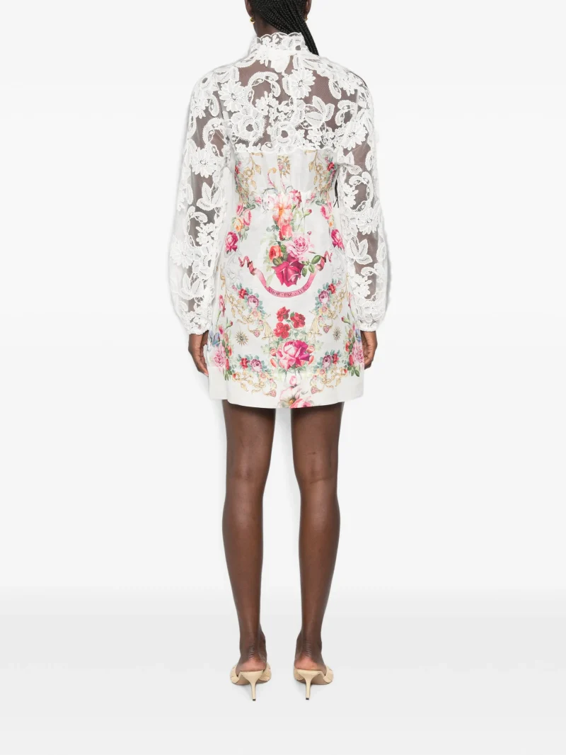Alternative view of Rochie mini Camilla Lace-Panelled Floral-Print alb