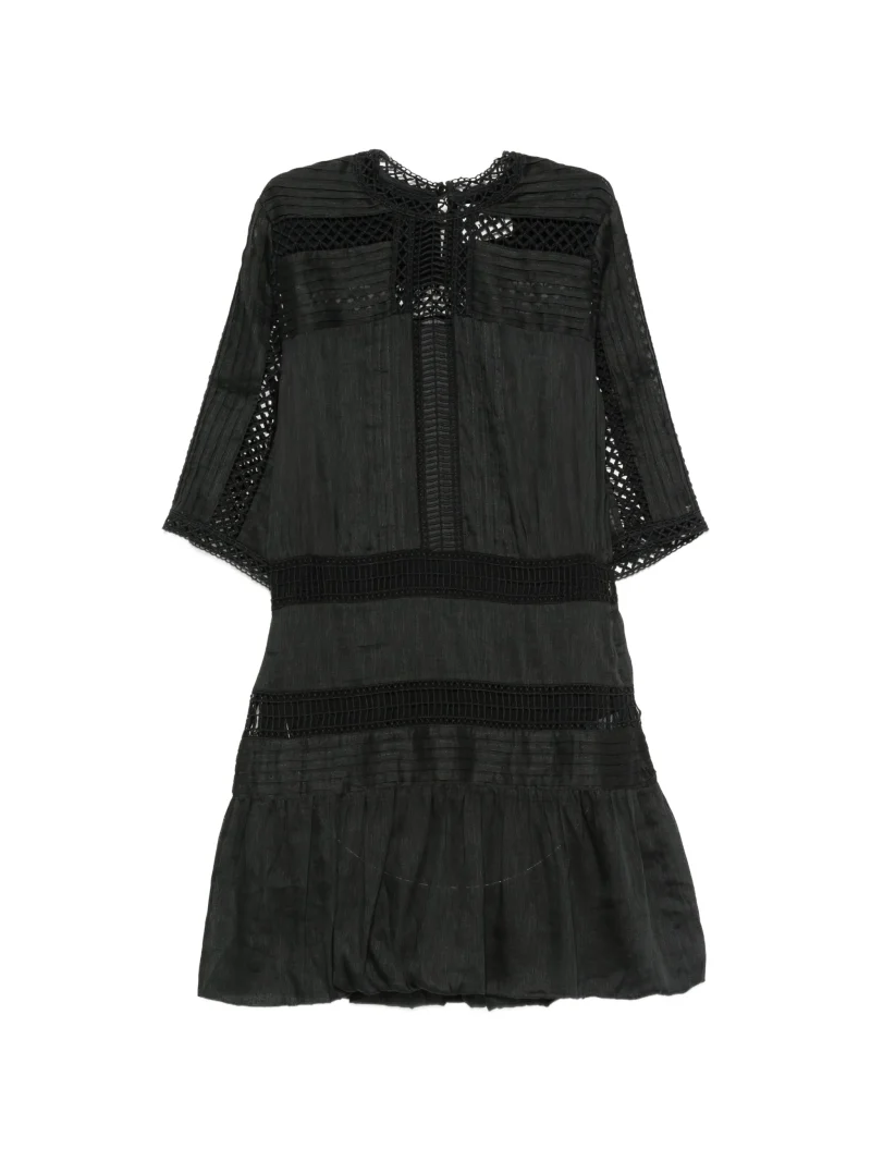 Rochie mini Paige Guipure-Lace Pintuck-Detail negru