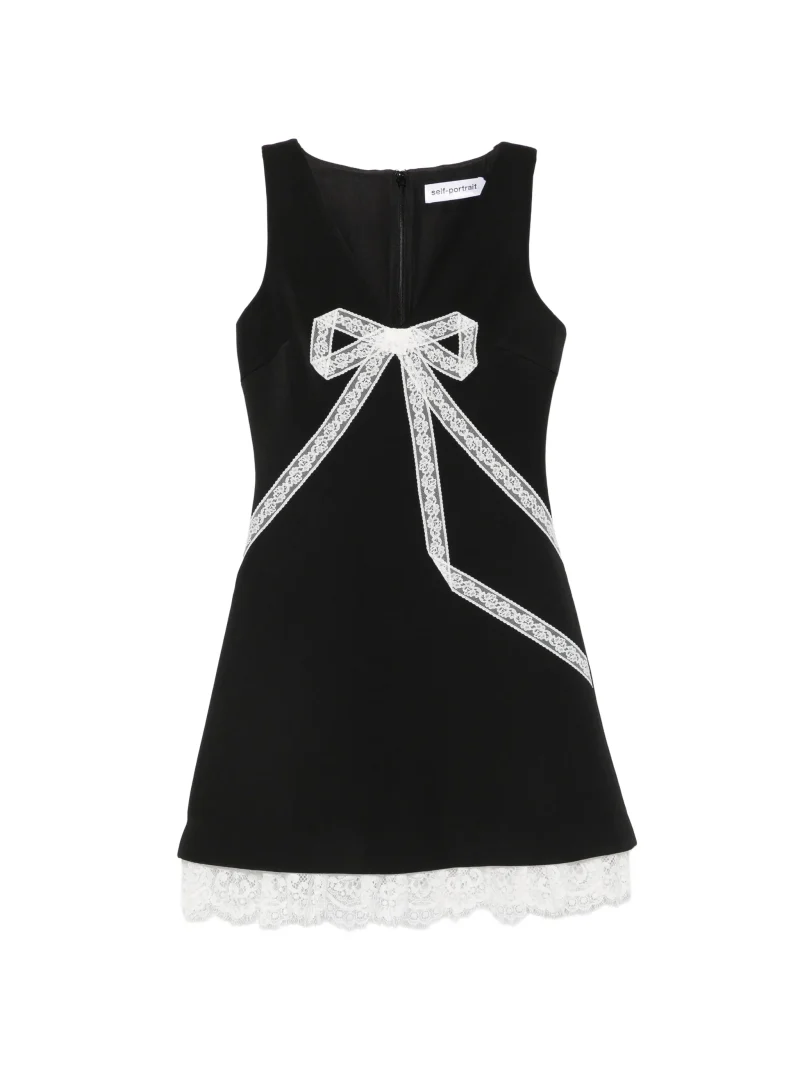 Rochie mini Self-Portrait Lace-Trim Bow-Detail negru
