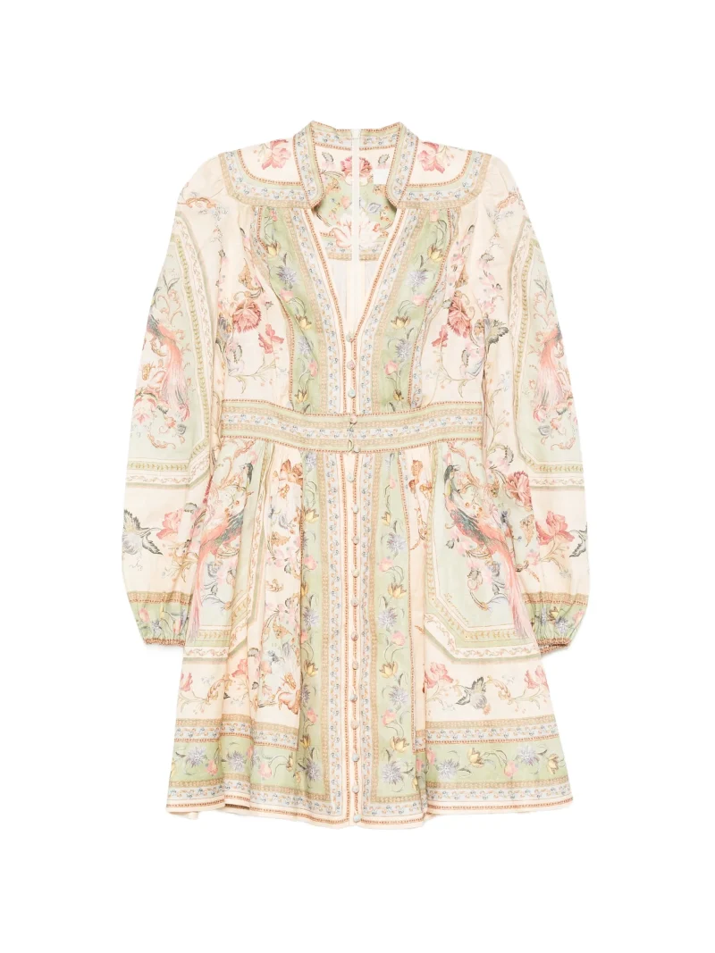 Rochie mini Zimmermann Roselight Floral-Print Linen verde