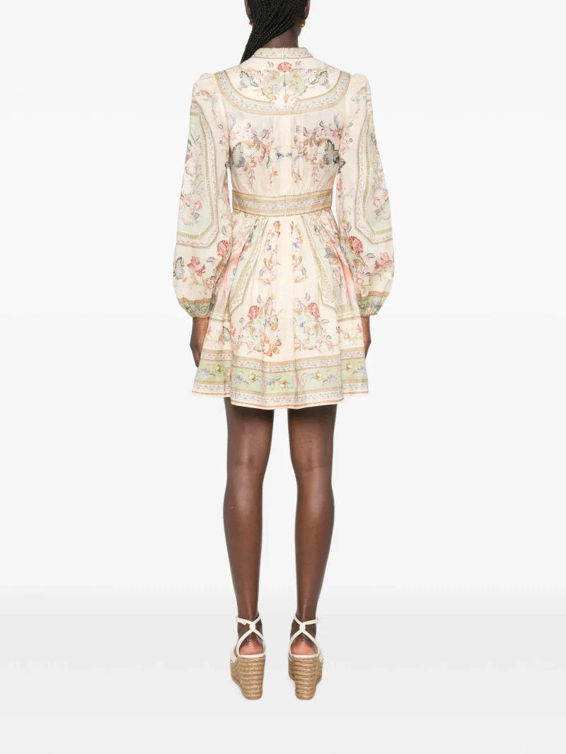 Alternative view of Rochie mini Zimmermann Roselight Floral-Print Linen verde