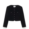 Sacou Self-Portrait Lace-Trimmed Button-Up Cropped negru