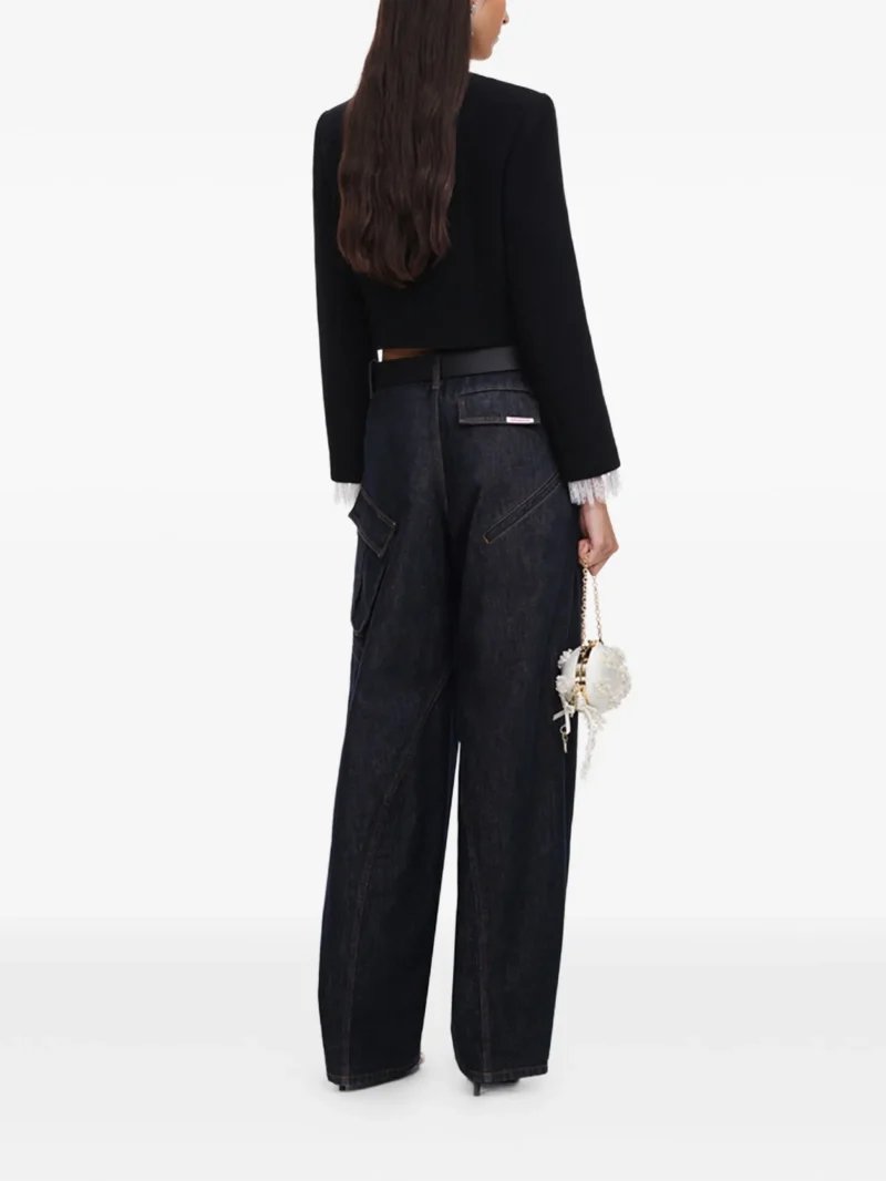 Alternative view of Sacou Self-Portrait Lace-Trimmed Button-Up Cropped negru