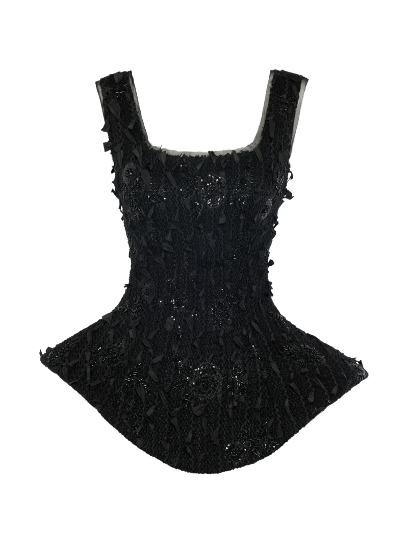 Top A.W.A.K.E. Mode Sequin-Embellished Peplum negru
