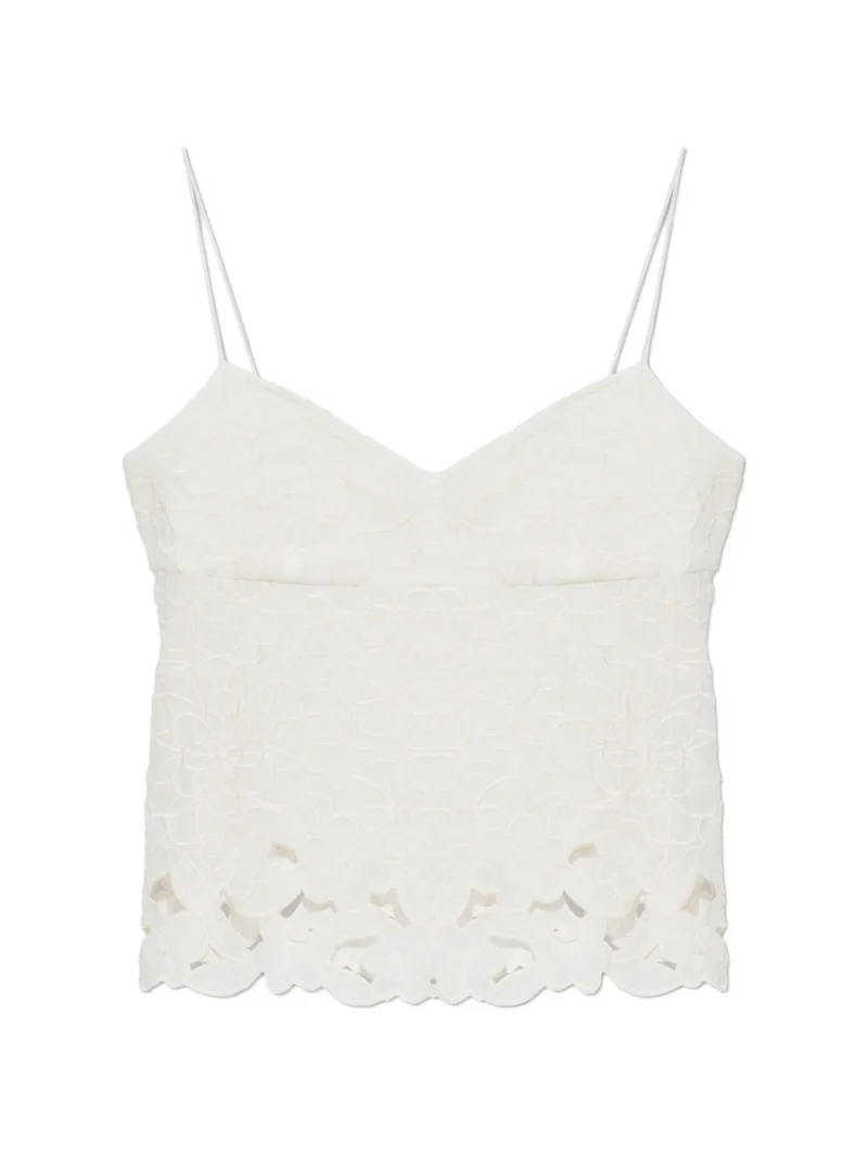Top Isabel Marant Romeka Floral-Embroidered Tank alb