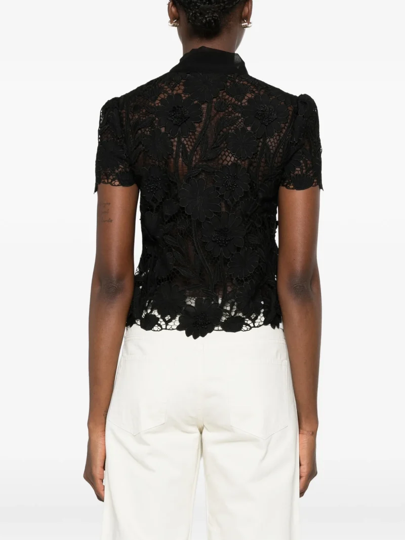 Alternative view of Top Self-Portrait Guipure-Lace Pussy-Bow negru