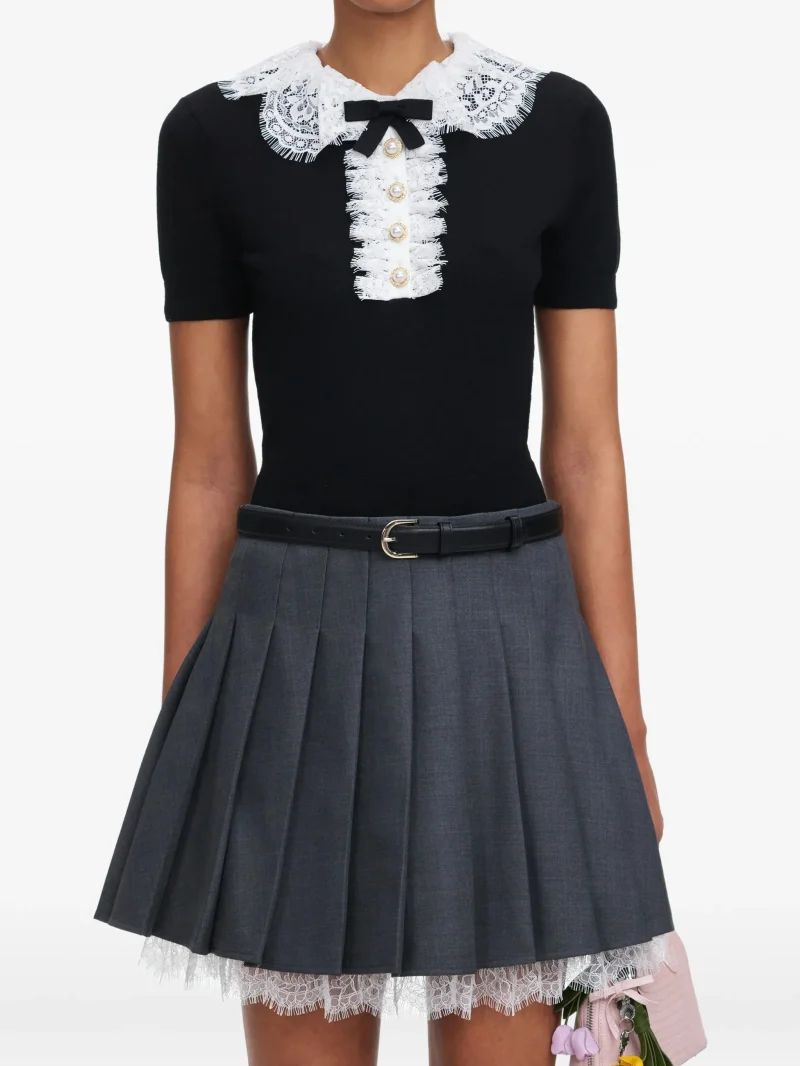 Top Self-Portrait Lace-Collar negru