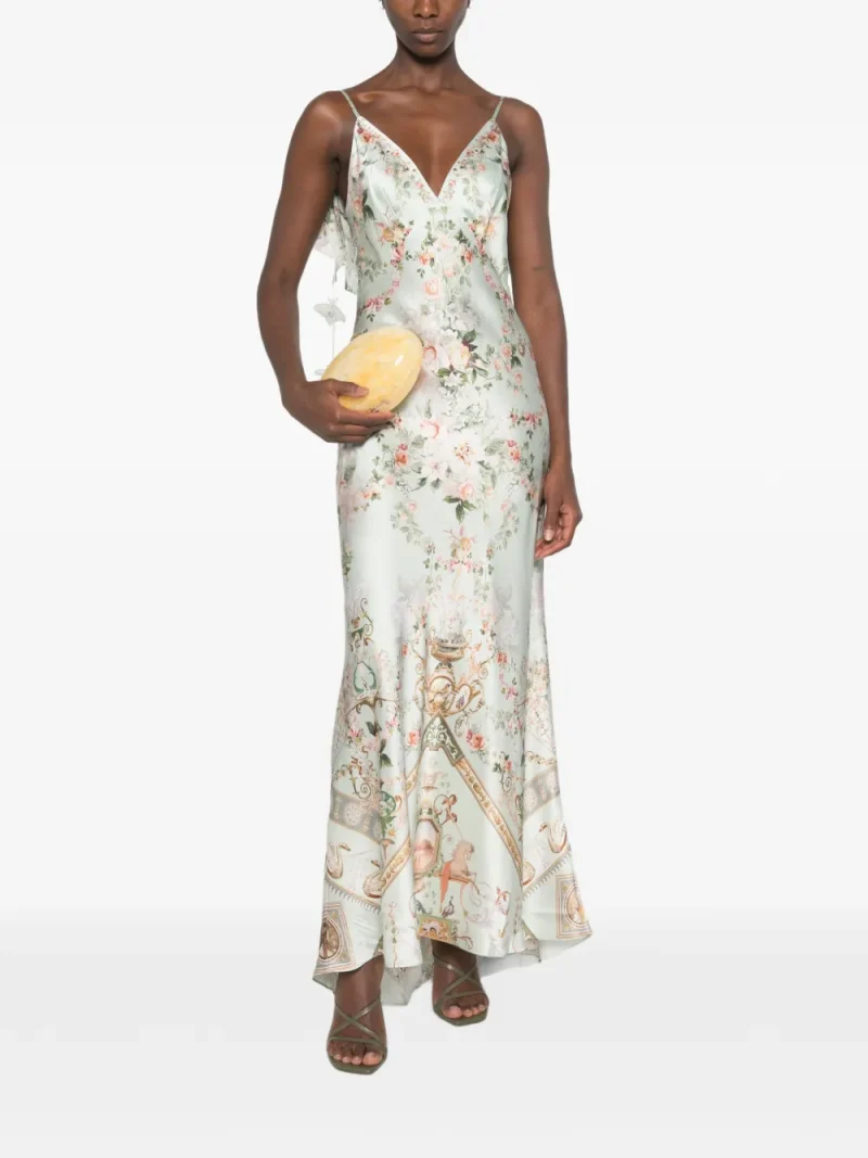 Rochie maxi Camilla Floral-Print Sleeveless verde - imagine 4
