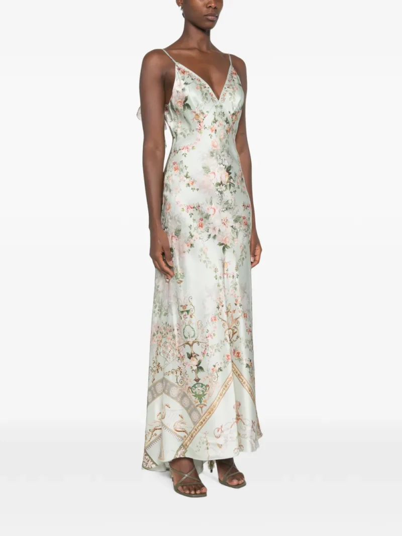 Rochie maxi Camilla Floral-Print Sleeveless verde - imagine 3
