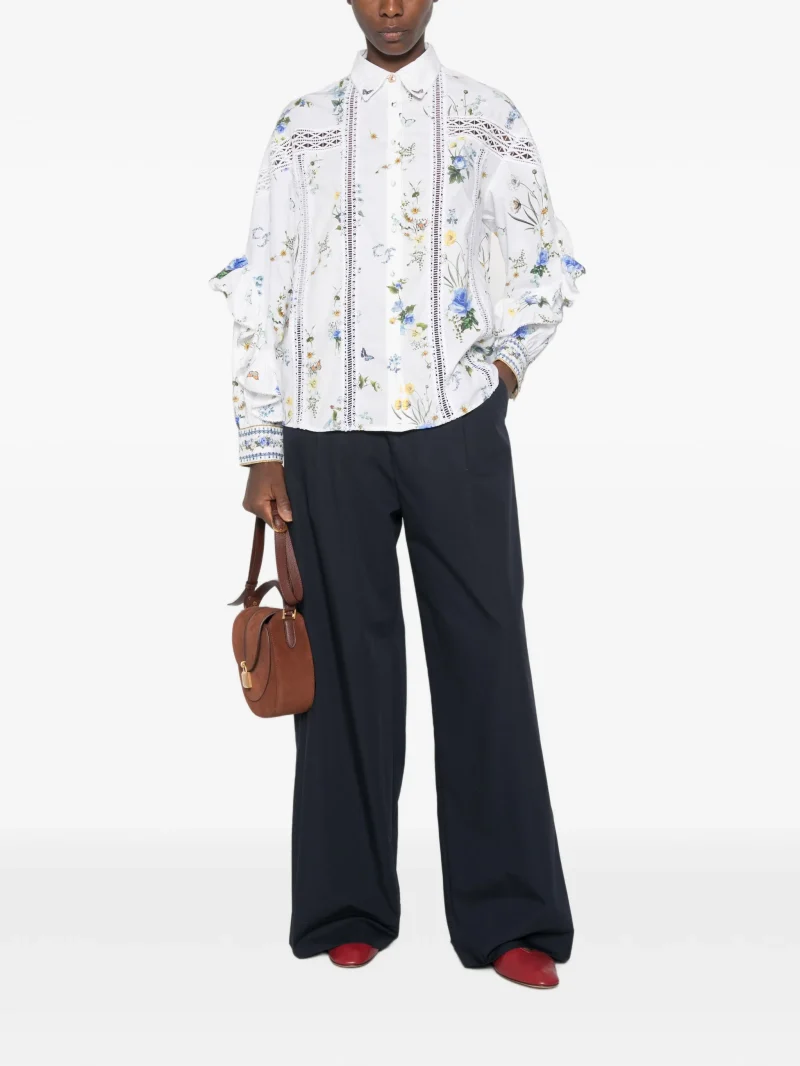 Camasa Camilla Floral-Print Ruffled alb - imagine 3