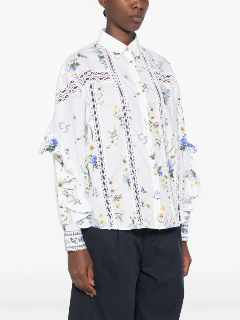 Camasa Camilla Floral-Print Ruffled alb - imagine 4