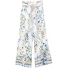Pantaloni Camilla Floral-Print Belted Palazzo alb