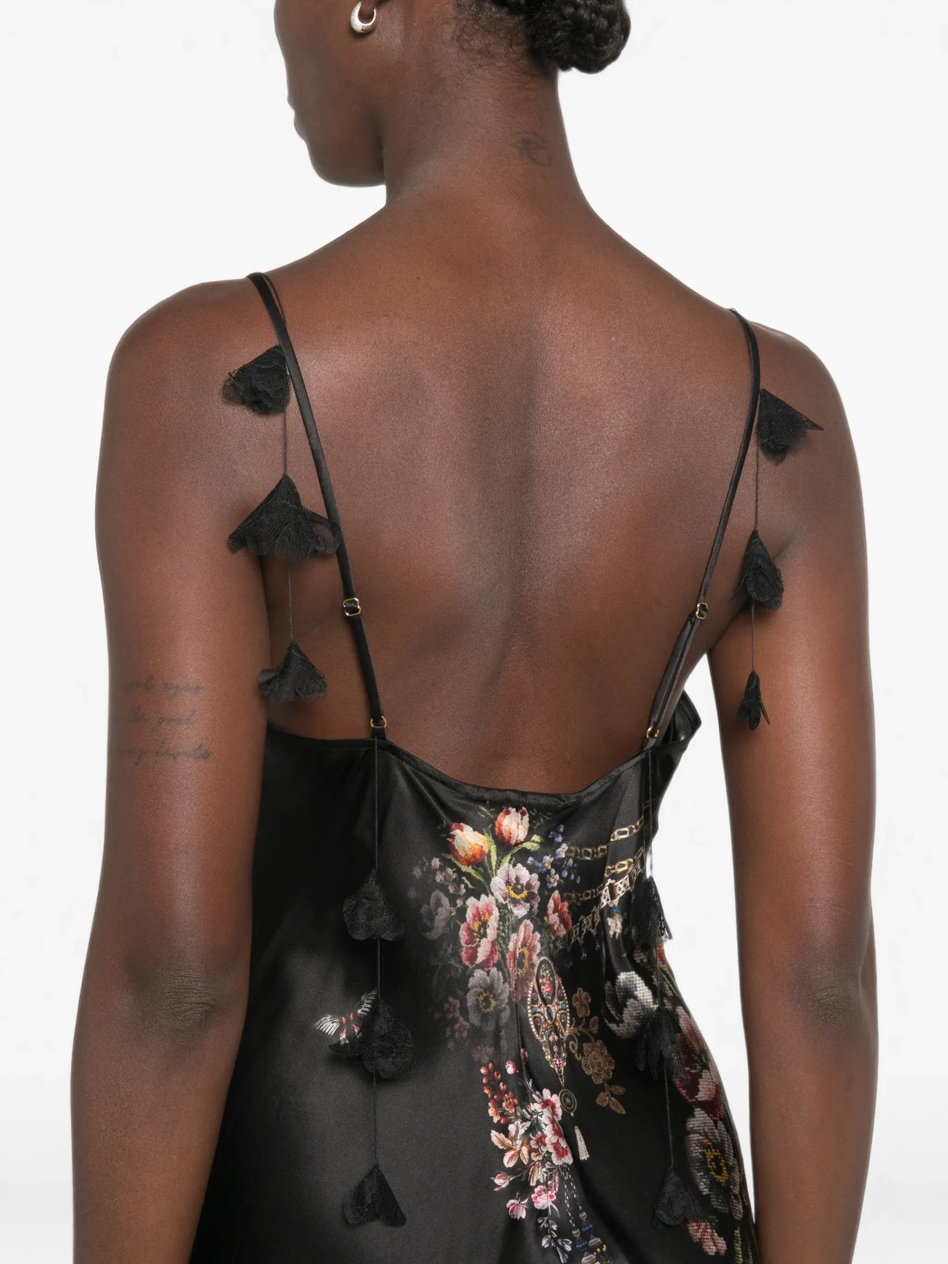 Rochie Camilla Floral-Print Rhinestone-Embellished Asymmetric negru - imagine 5
