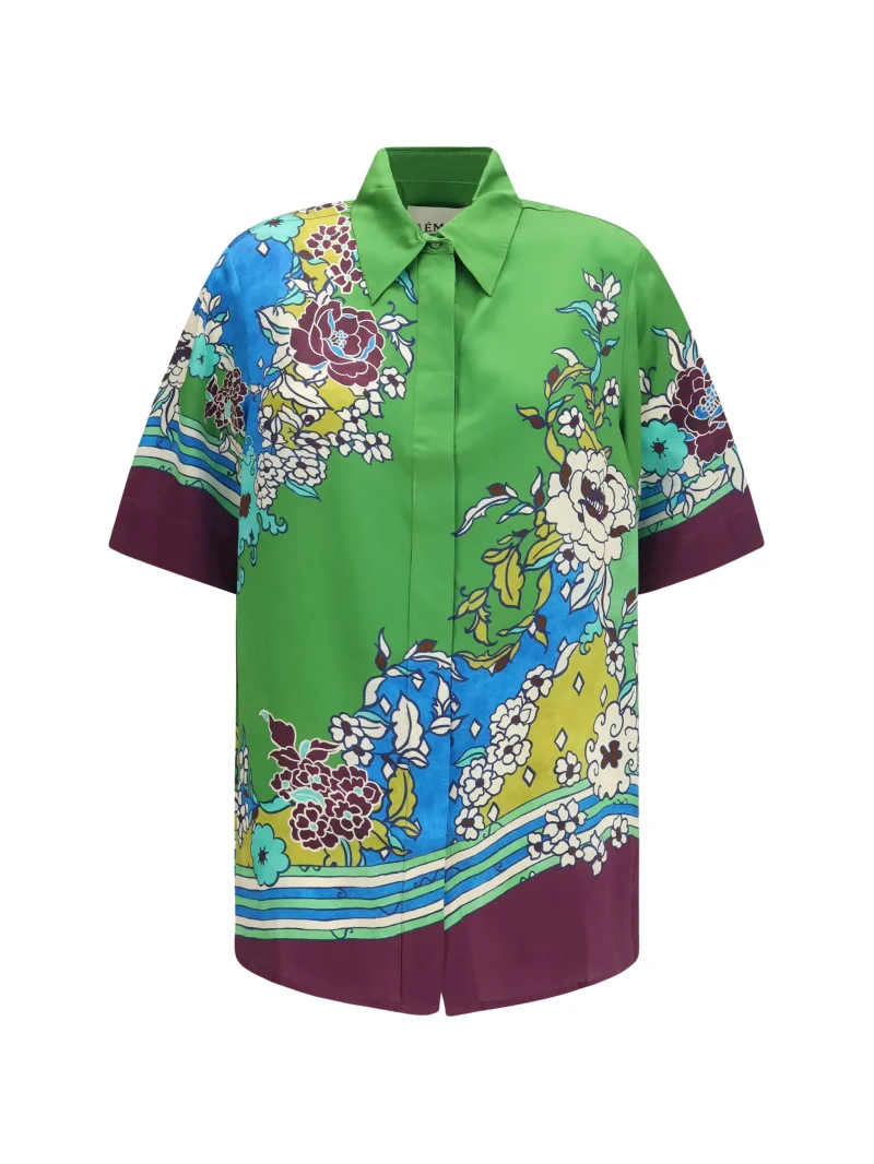 Camasa Alemais floral-print silk verde