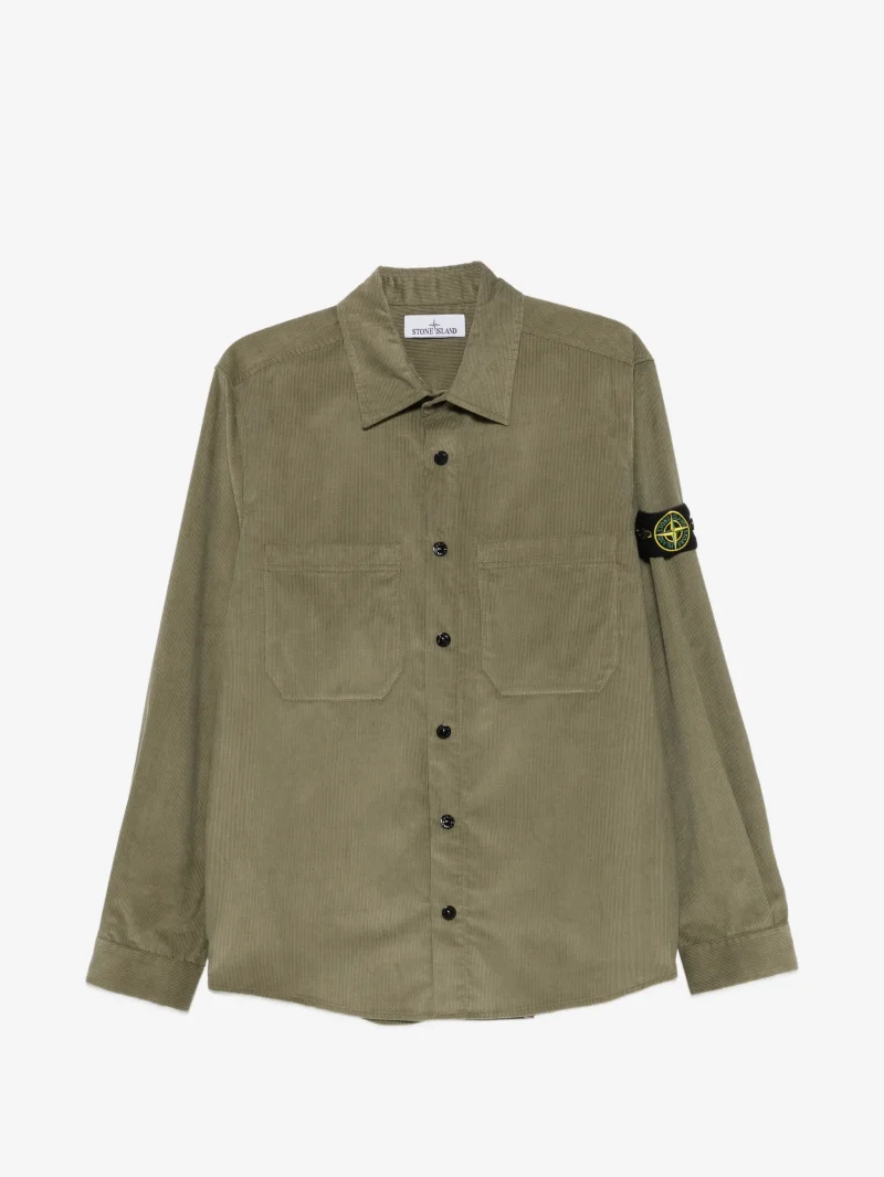 Camasa Stone Island corduroy-texture logo-patch verde