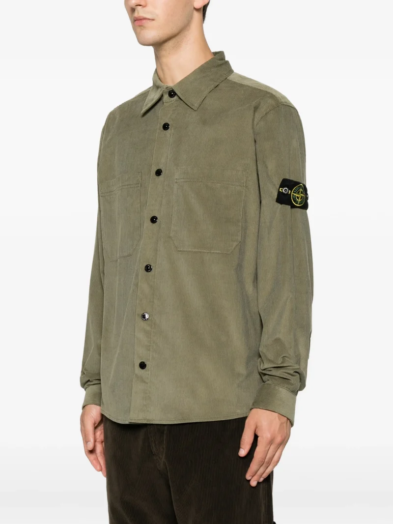 Camasa Stone Island corduroy-texture logo-patch verde - imagine 5