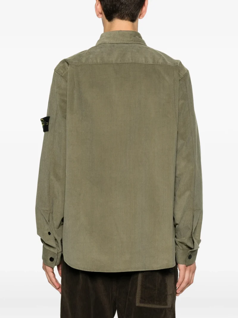 Camasa Stone Island corduroy-texture logo-patch verde - imagine 4