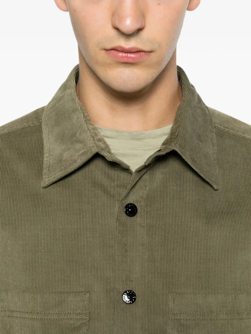 Camasa Stone Island corduroy-texture logo-patch verde - imagine 3