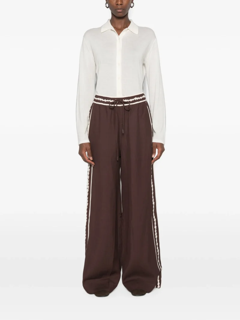 Pantaloni ALEMAIS Lori side-stripe drawstring palazzo maro - imagine 5