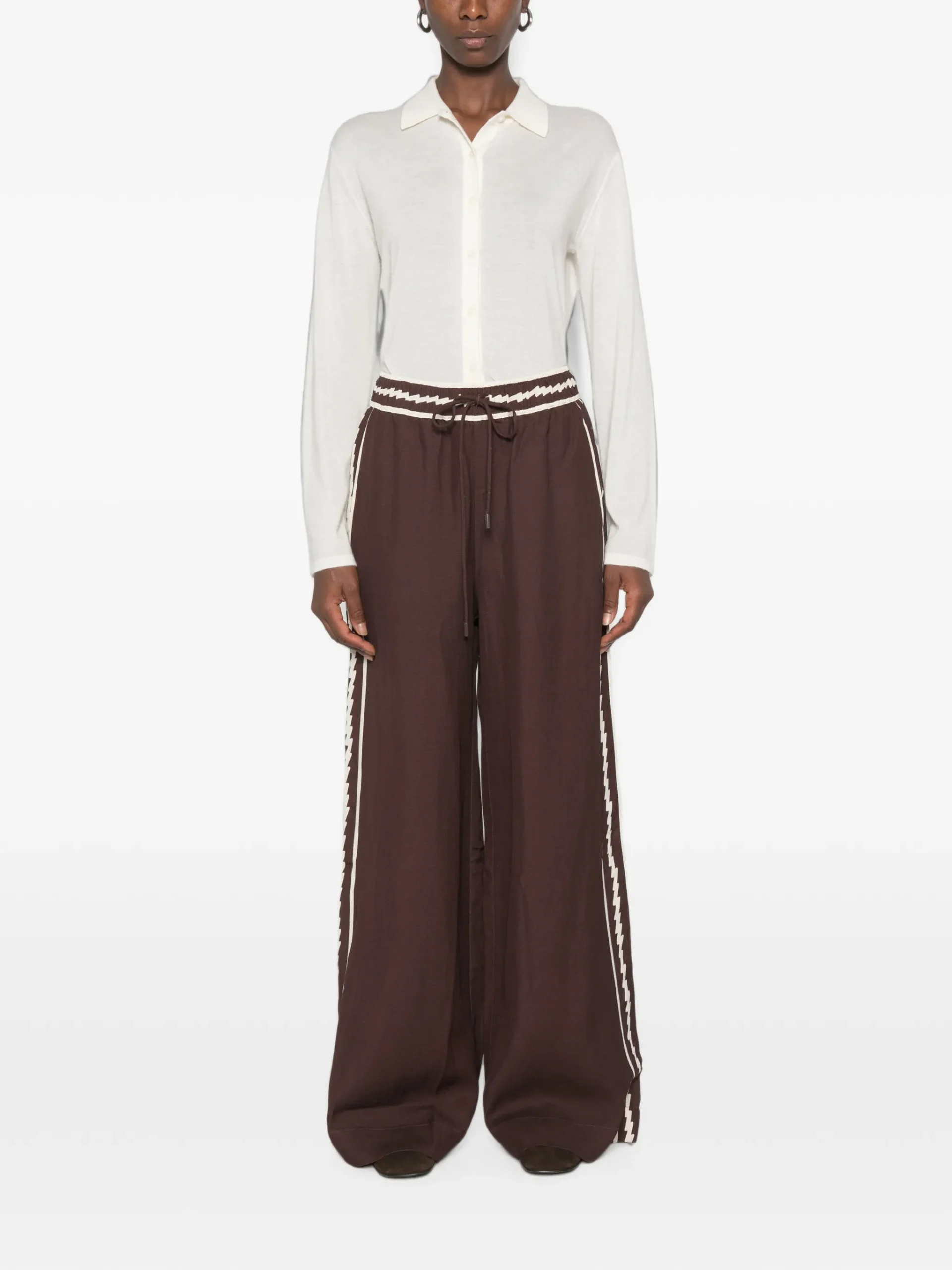Pantaloni ALEMAIS Lori side-stripe drawstring palazzo maro - imagine 5