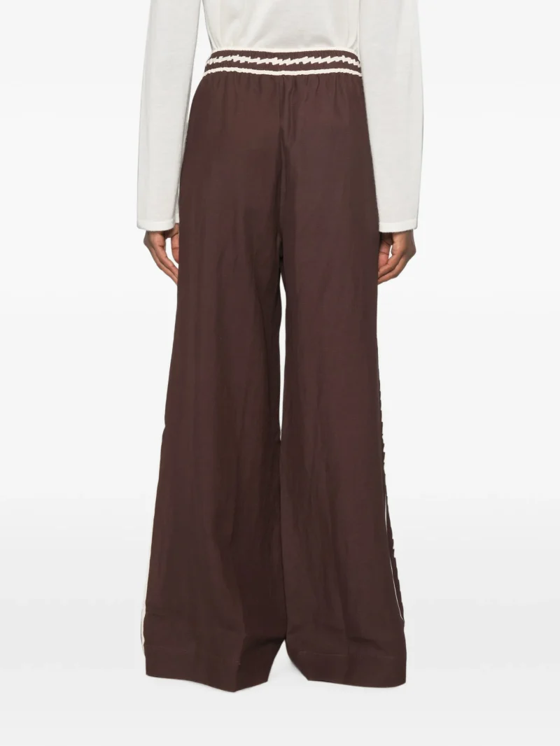 Pantaloni ALEMAIS Lori side-stripe drawstring palazzo maro - imagine 4
