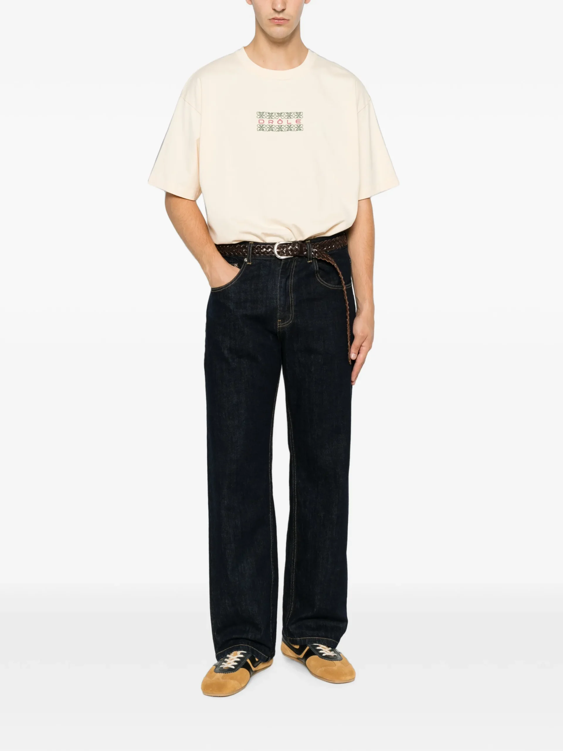 Tricou Drole De Monsieur embroidered-logo bej - imagine 2