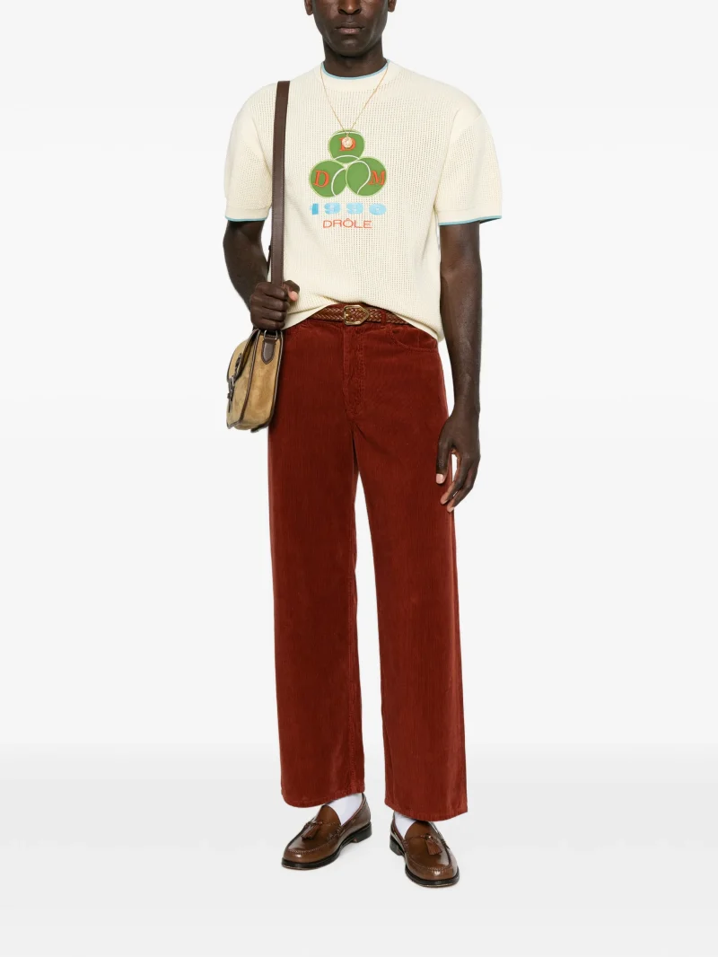 Alternative view of Tricou Drole De Monsieur logo-patch open-knit bej