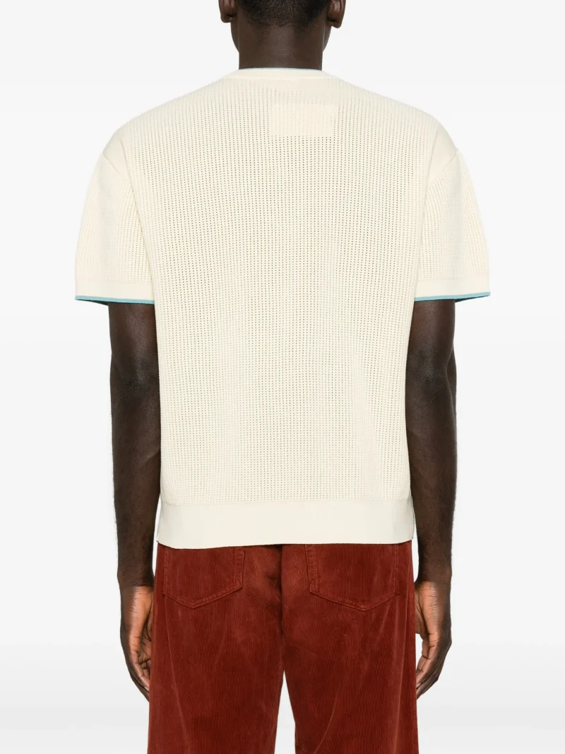 Tricou Drole De Monsieur logo-patch open-knit bej - imagine 4