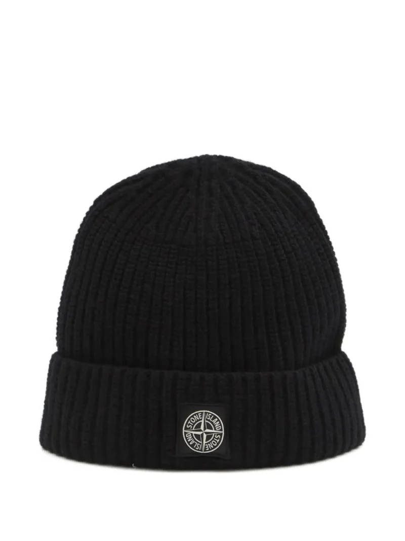 Caciula Stone Island Ribbed-Knit Logo negru