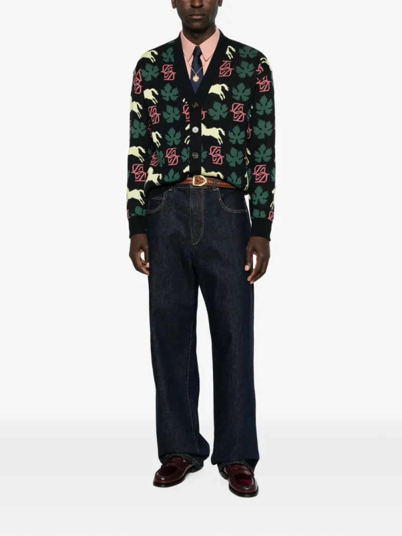 Cardigan Drole De Monsieur Intarsia-Knit multicolor - imagine 4