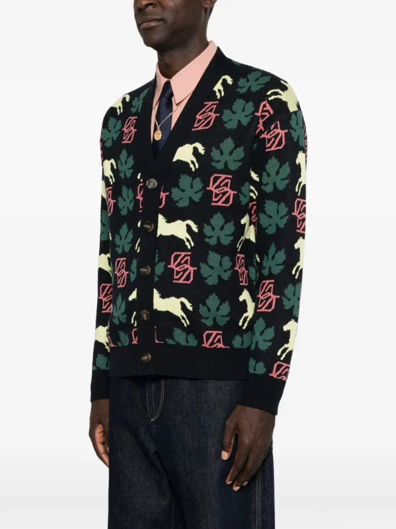 Cardigan Drole De Monsieur Intarsia-Knit multicolor - imagine 3