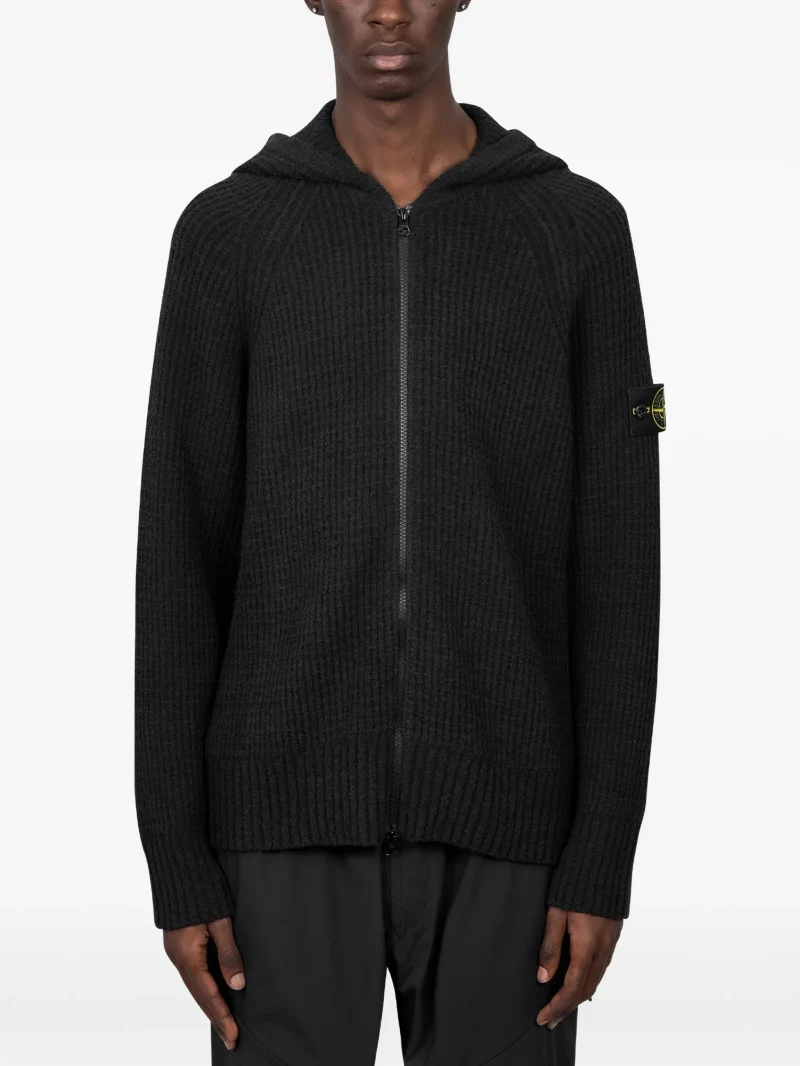 Cardigan Stone Island Full Rib Cotton Boucle negru