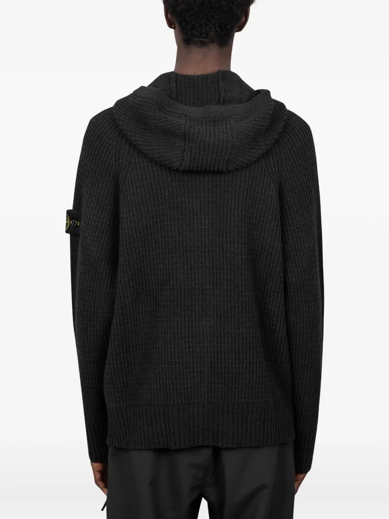 Alternative view of Cardigan Stone Island Full Rib Cotton Boucle negru