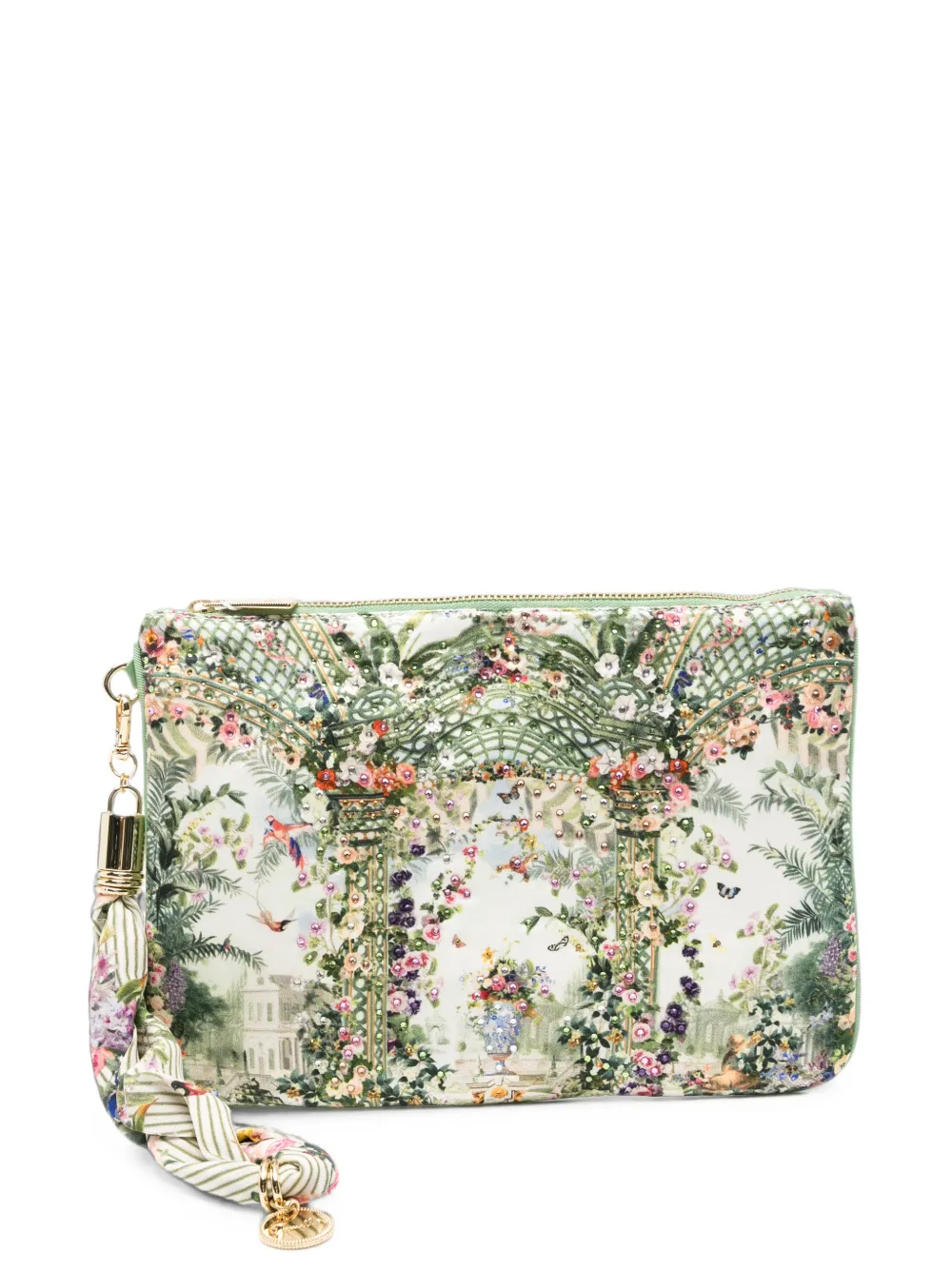 Clutch Scarf Floral-Print Silk-Scarf verde