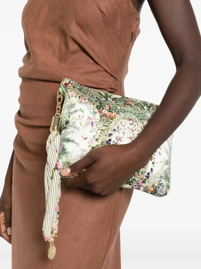 Clutch Scarf Floral-Print Silk-Scarf verde - imagine 3
