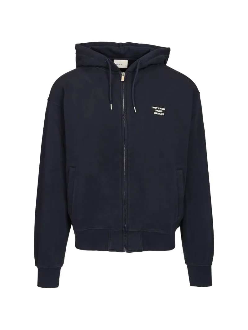 Hanorac Drole De Monsieur Slogan-Print Zip-Up bleumarin