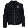 Jacheta Drole De Monsieur Check-Pattern Slogan bleumarin
