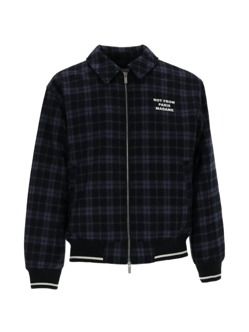 Jacheta Drole De Monsieur Check-Pattern Slogan bleumarin