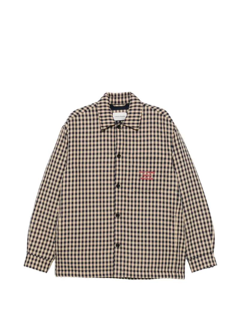 Jacheta Drole De Monsieur Gingham-Check Slogan-Print bej