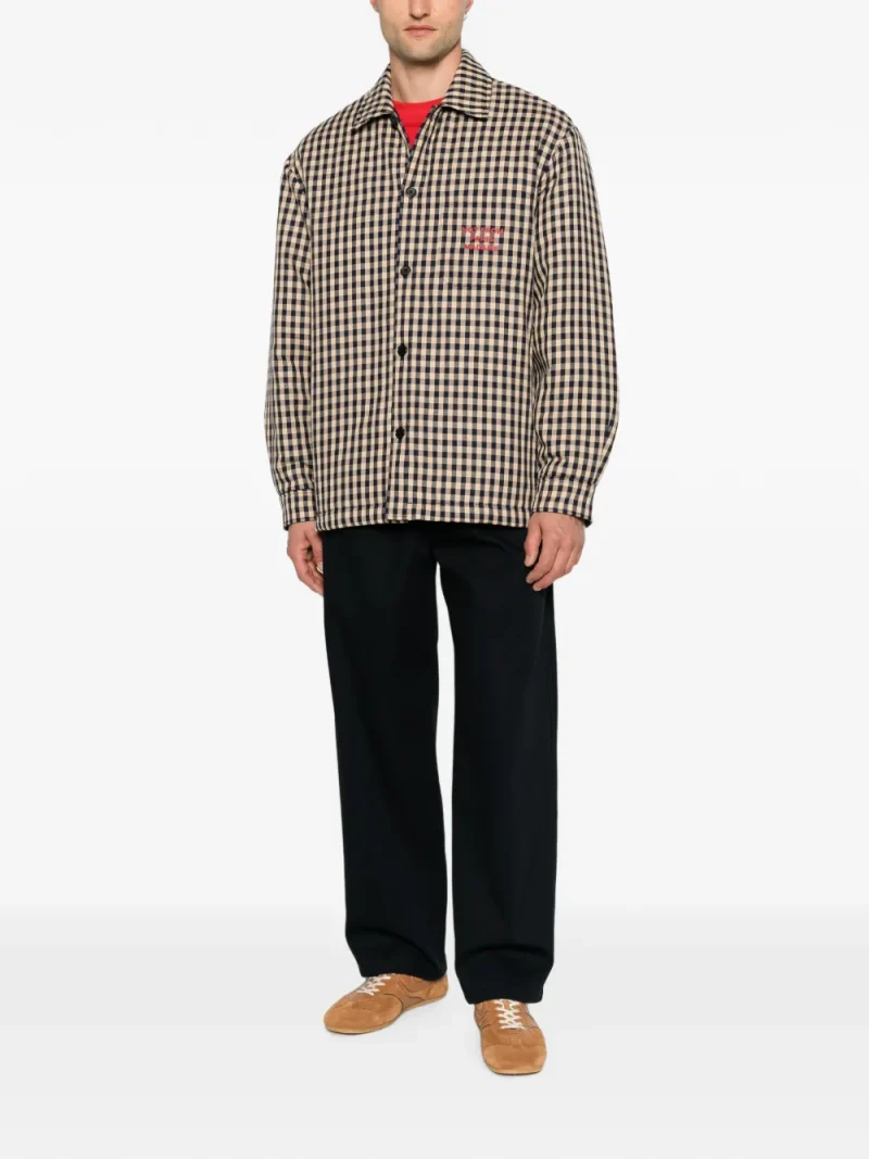 Jacheta Drole De Monsieur Gingham-Check Slogan-Print bej - imagine 4