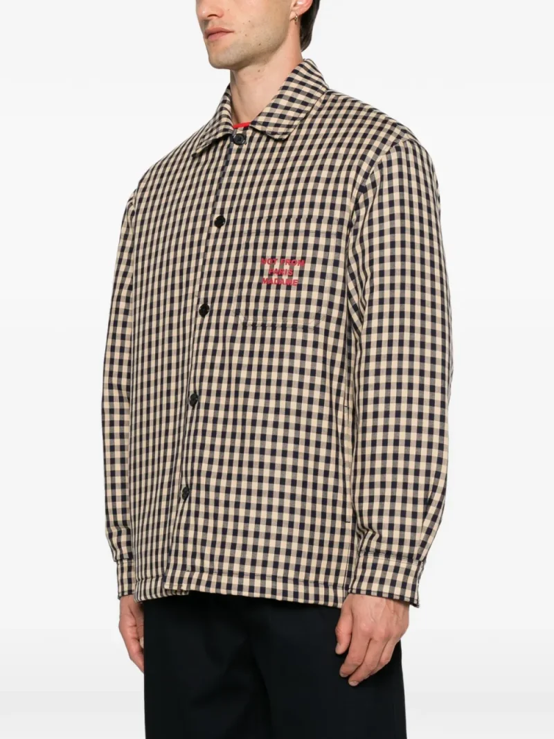 Jacheta Drole De Monsieur Gingham-Check Slogan-Print bej - imagine 3