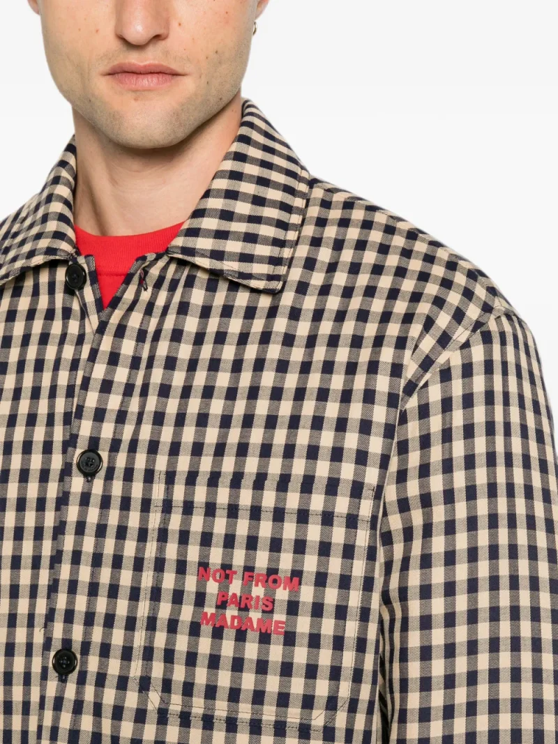 Jacheta Drole De Monsieur Gingham-Check Slogan-Print bej - imagine 5