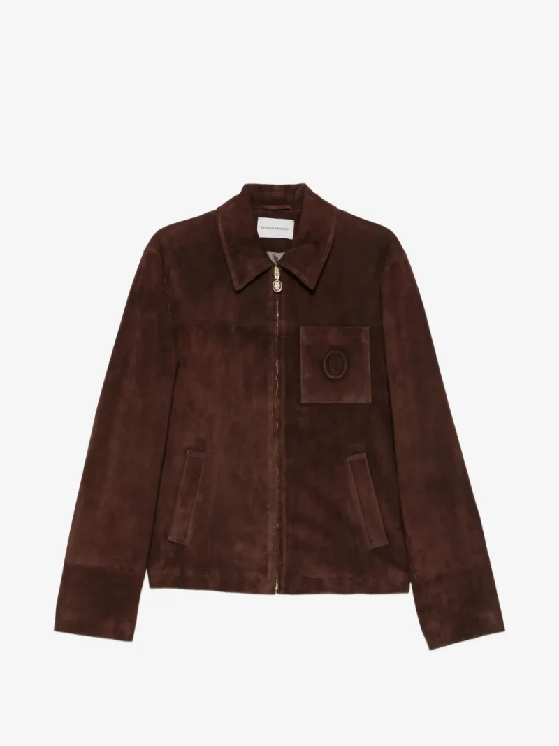 Jacheta Drole De Monsieur Suede Logo-Patch maro