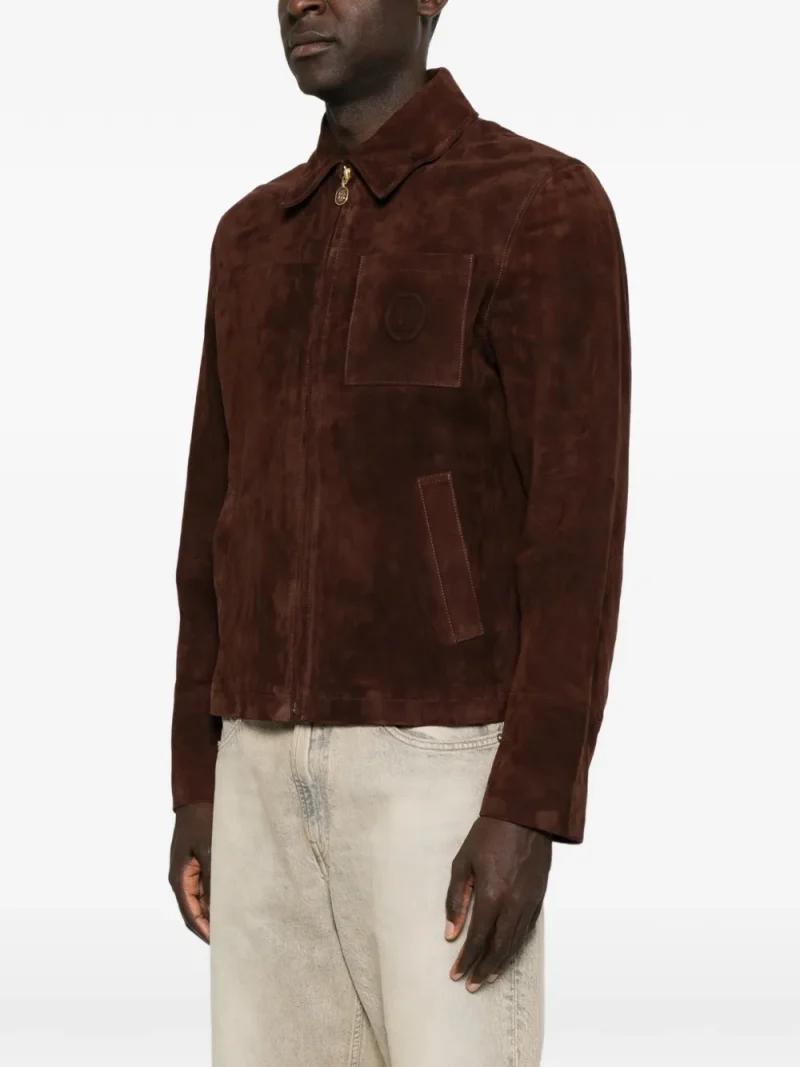 Jacheta Drole De Monsieur Suede Logo-Patch maro - imagine 3