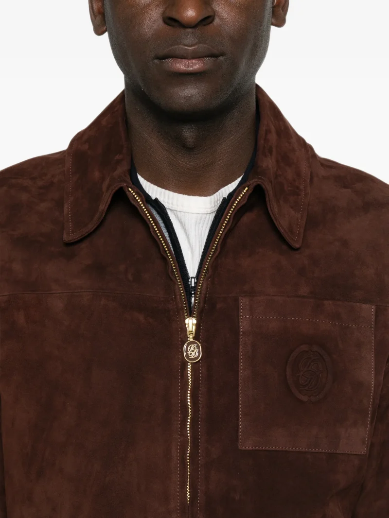 Jacheta Drole De Monsieur Suede Logo-Patch maro - imagine 5