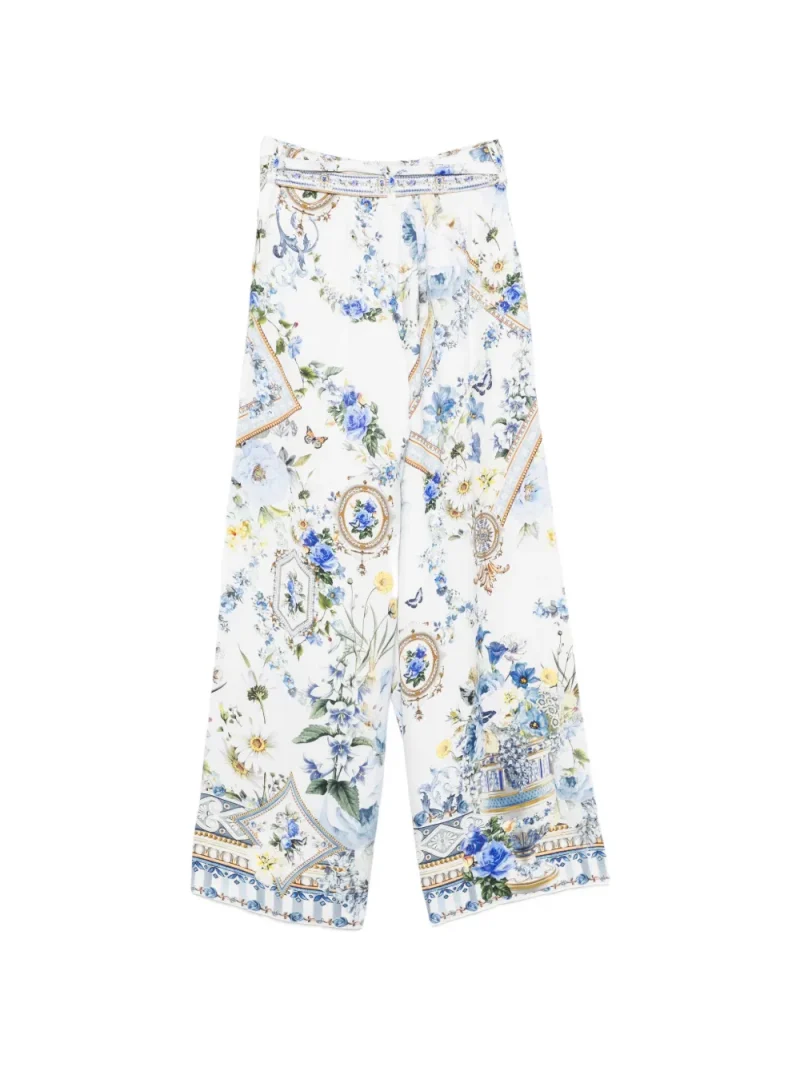 Alternative view of Pantaloni Camilla Floral-Print Belted Palazzo alb