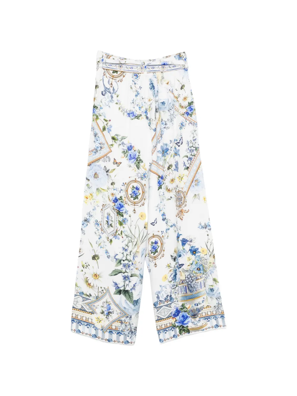 Pantaloni Camilla Floral-Print Belted Palazzo alb - imagine 2