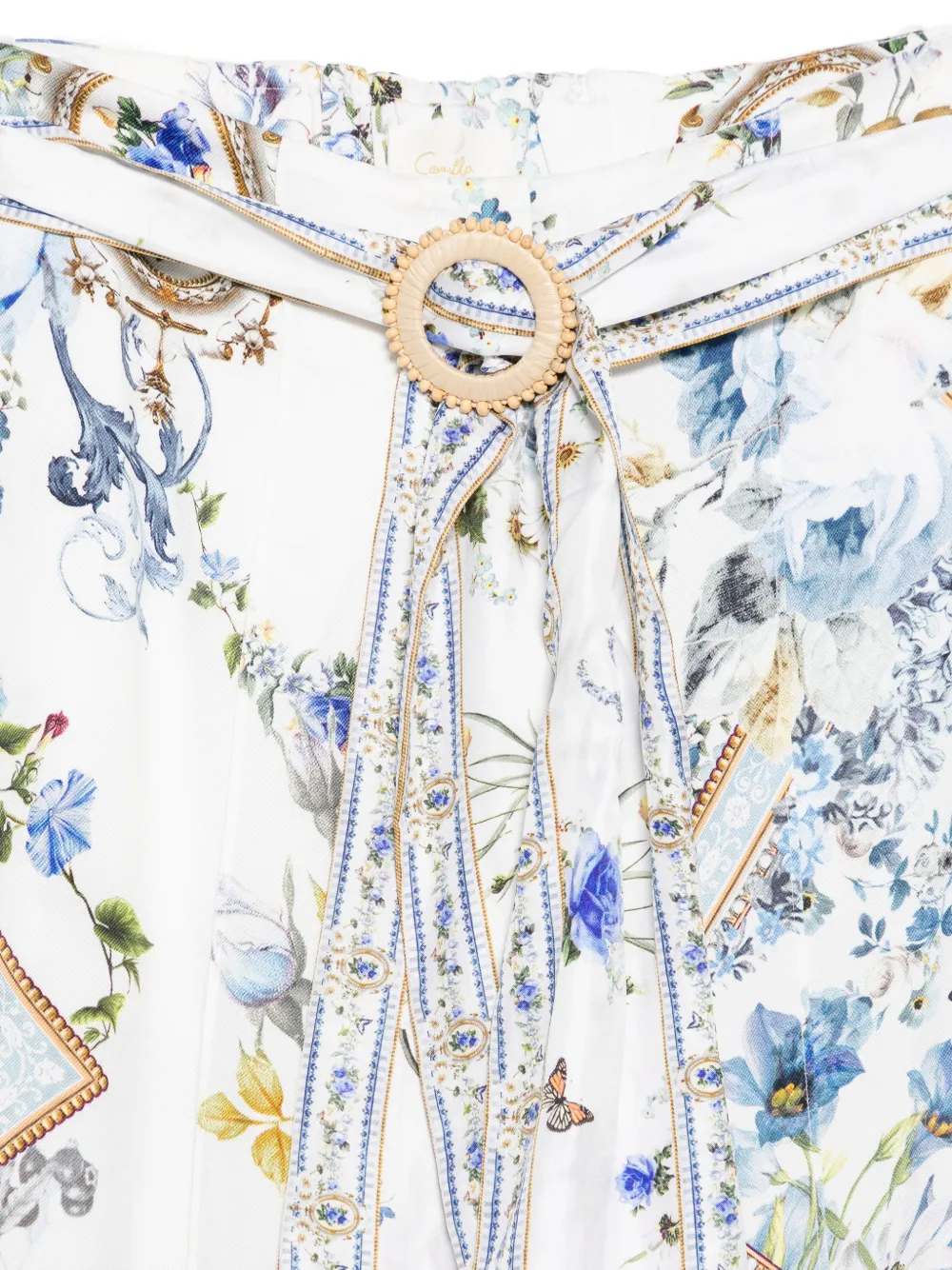 Pantaloni Camilla Floral-Print Belted Palazzo alb - imagine 3